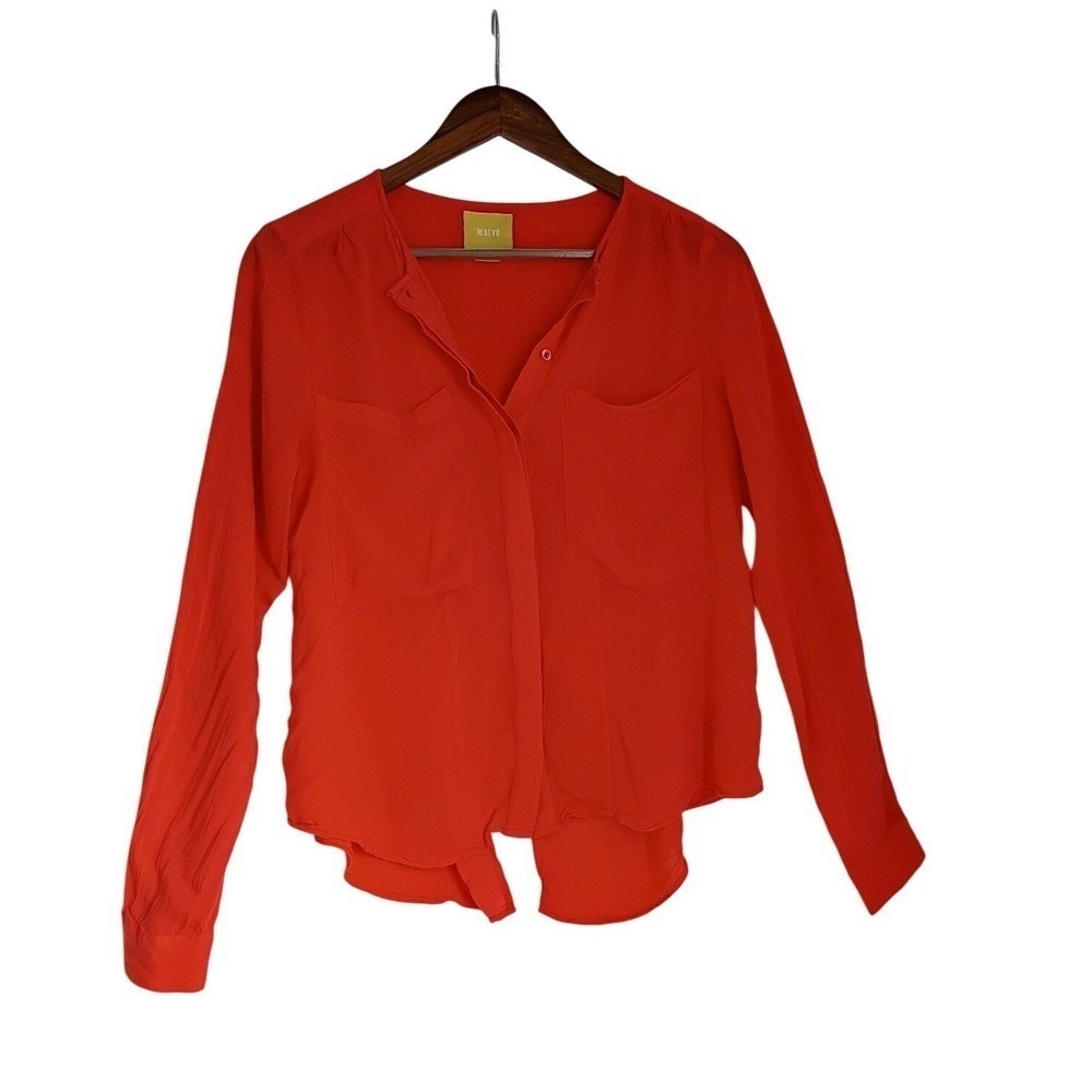 Maeve Anthropologie Red Split Back Button Down Blouse S Rayon NWOT $88 Chic